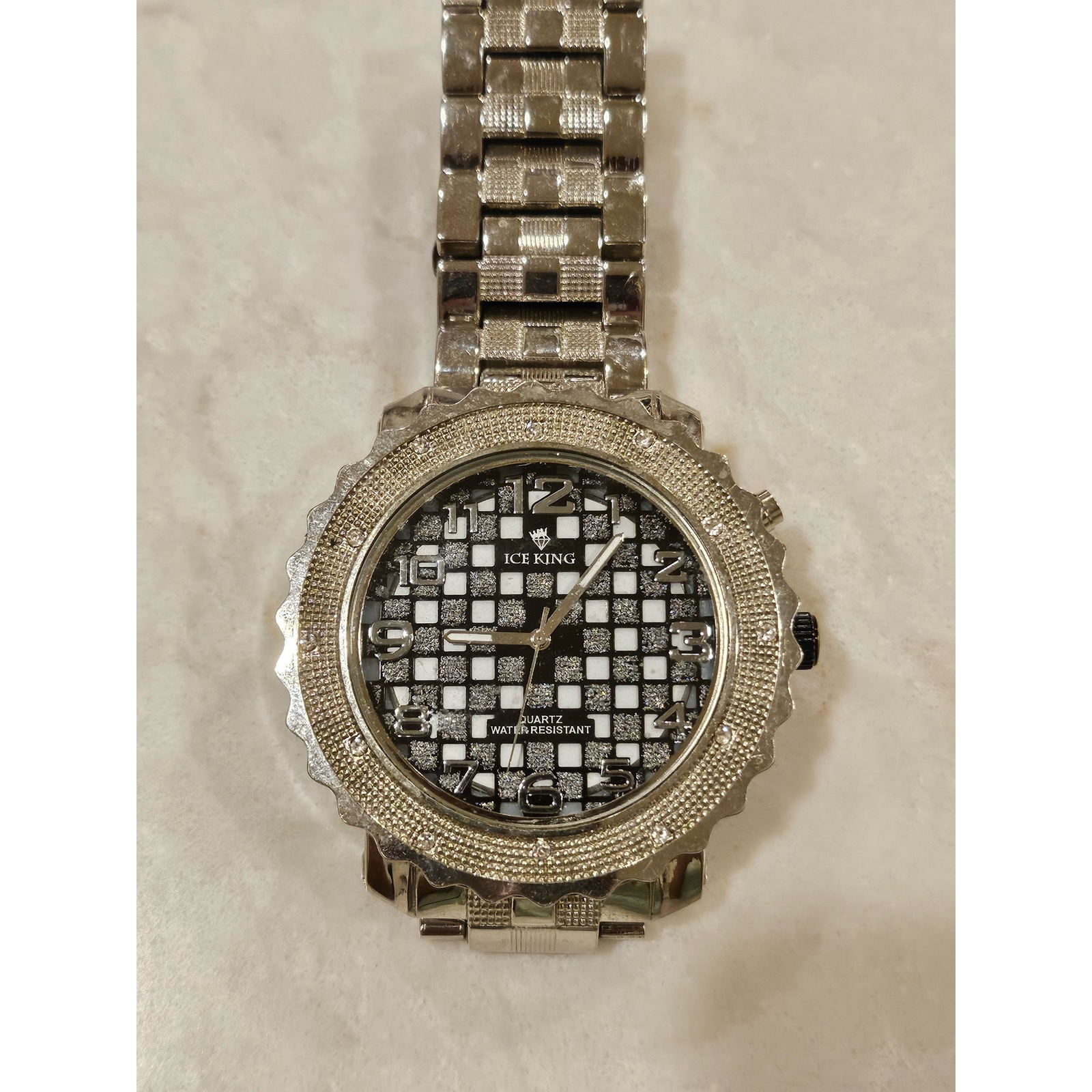 Ice King Quartz Watch Silver Tone Stainless Steel Checkered Dial Mens